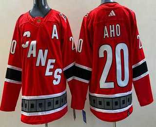 Men%27s Carolina Hurricanes #20 Sebastian Aho Red 2022 Reverse Retro Authentic Jersey